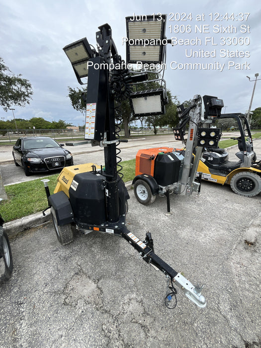 2022 Allmand NLV3GR (4) LED Light Fixture 350W, 23' Vertical Mast, 3kW Prime, Towable, Deep Sea L401, Leveling Jacks, Yanmar T4F 5.8hp