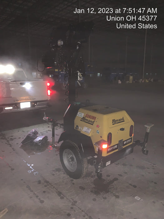 2022 Allmand NLV3GR (4) LED Light Fixture 350W, 23' Vertical Mast, 3kW Prime, Towable, Deep Sea L401, Leveling Jacks, Yanmar T4F 5.8hp