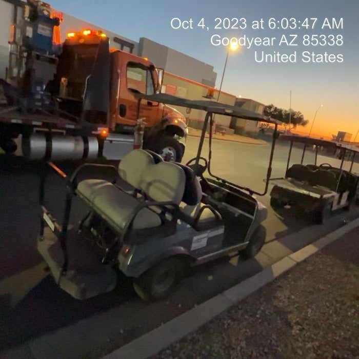 2022 Club Car CA100E Canopy, Fold down Windshield, Beacon, Back up Alarm, All-Trail Trials, HD 8 V Batteries, Trailer Hitch and Ball