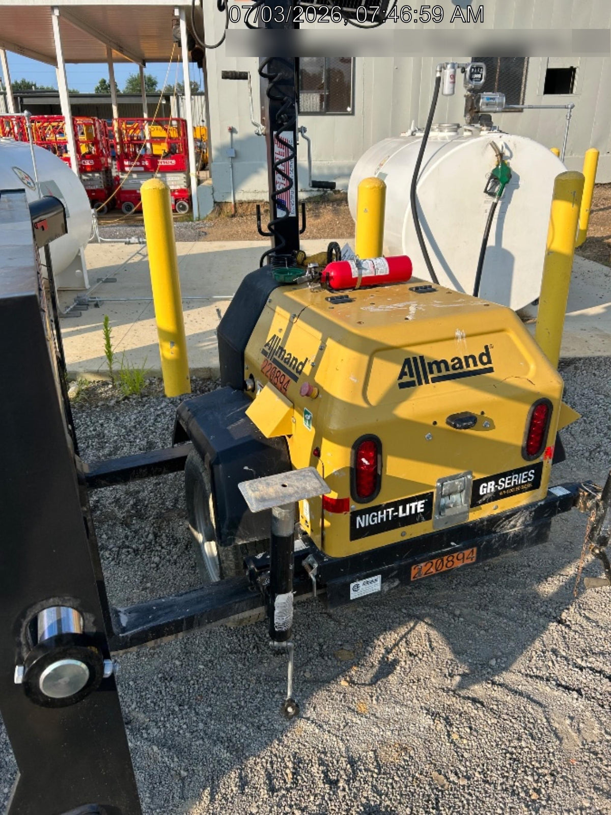 2022 Allmand NLV3GR (4) LED Light Fixture 350W, 23' Vertical Mast, 3kW Prime, Towable, Deep Sea L401, Leveling Jacks, Yanmar T4F 5.8hp