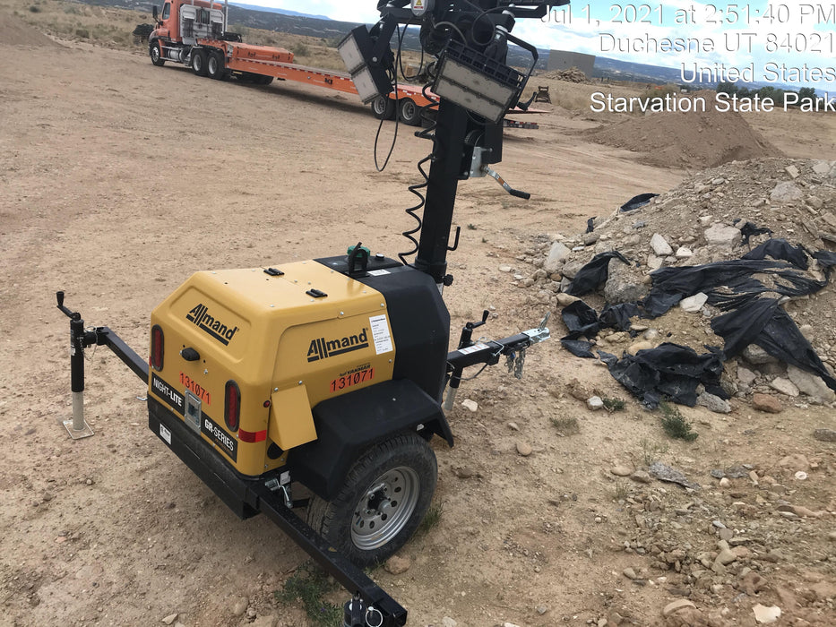 2021 Allmand NLV3GR (4) LED Light Fixture 350W, 23' Vertical Mast, 3kW Prime, Towable, Deep Sea L401, Leveling Jacks, Yanmar T4F 5.8hp