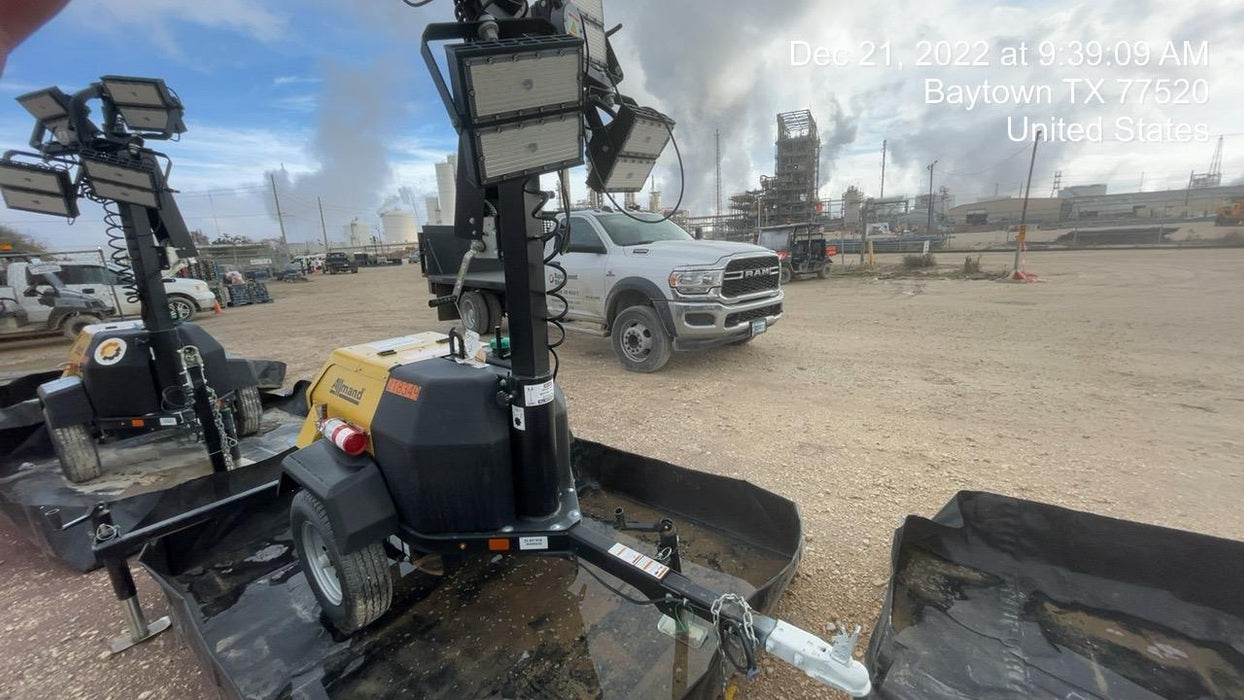 2022 Allmand NLV3GR (4) LED Light Fixture 350W, 23' Vertical Mast, 3kW Prime, Towable, Deep Sea L401, Leveling Jacks, Yanmar T4F 5.8hp