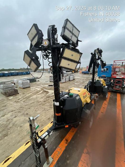 2022 Allmand NLV3GR (4) LED Light Fixture 350W, 23' Vertical Mast, 3kW Prime, Towable, Deep Sea L401, Leveling Jacks, Yanmar T4F 5.8hp