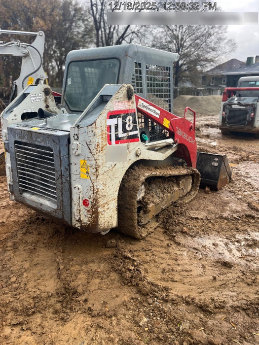 2019 Takeuchi TL8 Canopy, 15" Wide Rubber Tracks, Back-up Alarm, Front & Rear Working Lights, Auxiliary Hydraulics, Two-Speed Travel, Electronic Monitoring System 76" HD Smooth Dirt Bucket with Bolt-On Edge, 20.3 cubic feet Capacity