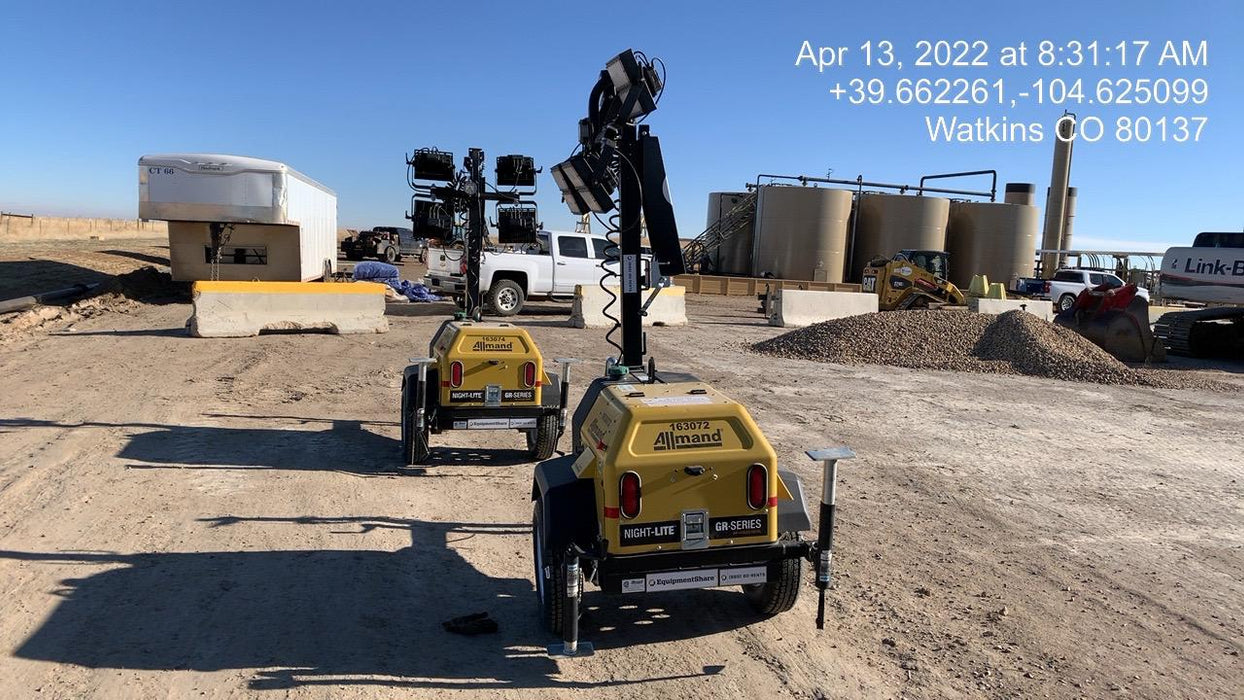 2021 Allmand NLV3GR (4) LED Light Fixture 350W, 23' Vertical Mast, 3kW Prime, Towable, Deep Sea L401, Leveling Jacks, Yanmar T4F 5.8hp