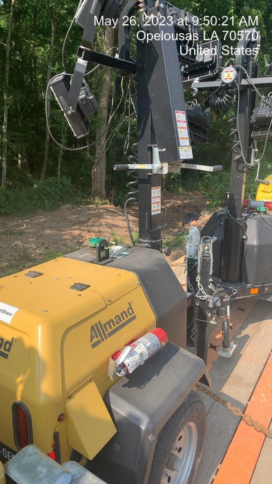 2022 Allmand NLV3GR (4) LED Light Fixture 350W, 23' Vertical Mast, 3kW Prime, Towable, Deep Sea L401, Leveling Jacks, Yanmar T4F 5.8hp