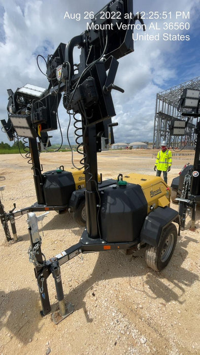 2022 Allmand NLV3GR (4) LED Light Fixture 350W, 23' Vertical Mast, 3kW Prime, Towable, Deep Sea L401, Leveling Jacks, Yanmar T4F 5.8hp