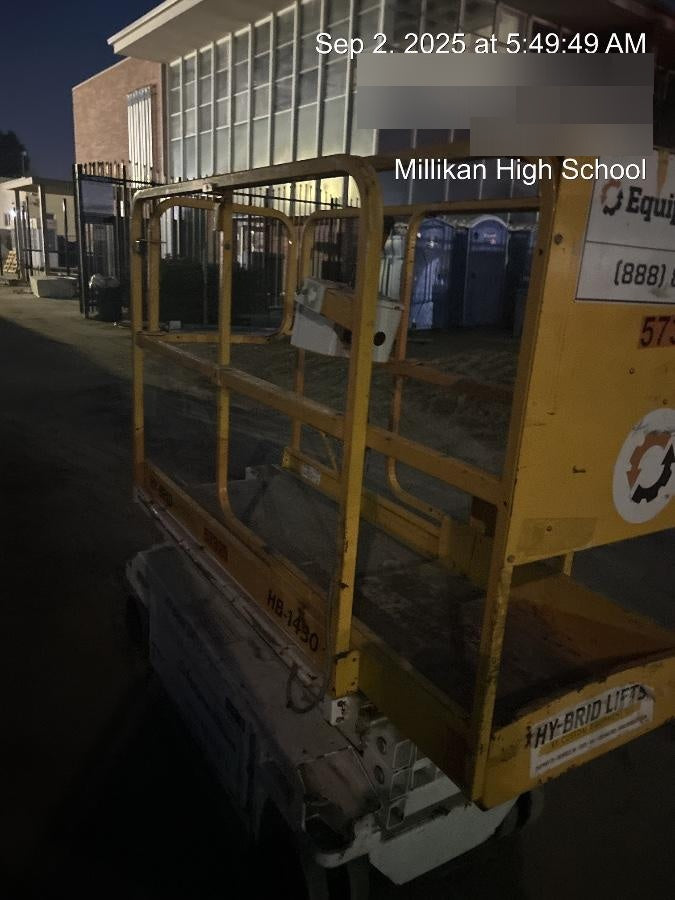 Custom Equipment HB-1430 <ul>
 <li>Hy-Brid Scissor Lift</li>
  <li>Platform capacity up to 670 lbs.</li>
  <li>Working height up to 20 ft</li>
  <li>Weighs under 1,700 lbs.</li>
  <li>Non-marking wheels </li>
</ul>