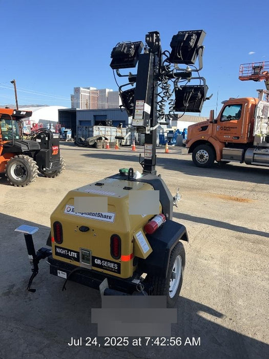 Allmand NLV3GR (4) LED Light Fixture 350W, 23' Vertical Mast, 3kW Prime, Towable, Deep Sea L401, Leveling Jacks, Yanmar T4F 5.8hp