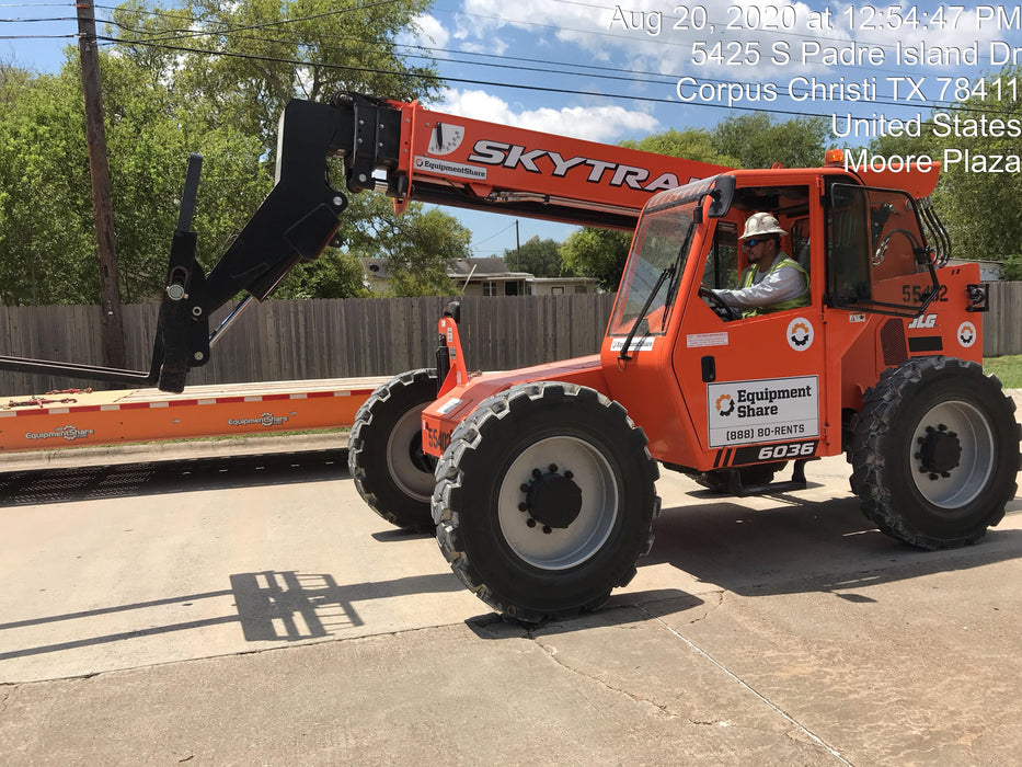 2019 Skytrak 6036 Cab/Heat/Air, Solid Tires, LED Work Lights, Beacon w/50" Carriage, 48" Pallet Forks