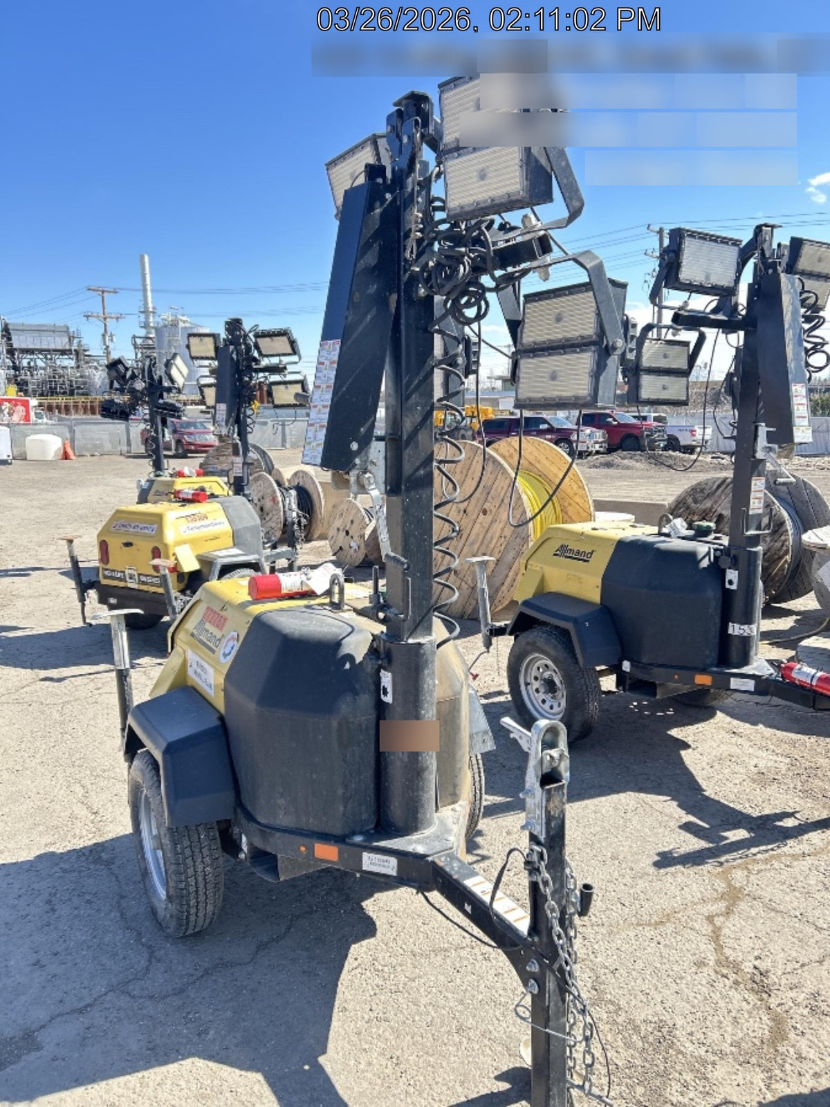 2022 Allmand NLV3GR (4) LED Light Fixture 350W, 23' Vertical Mast, 3kW Prime, Towable, ES Decals, T3