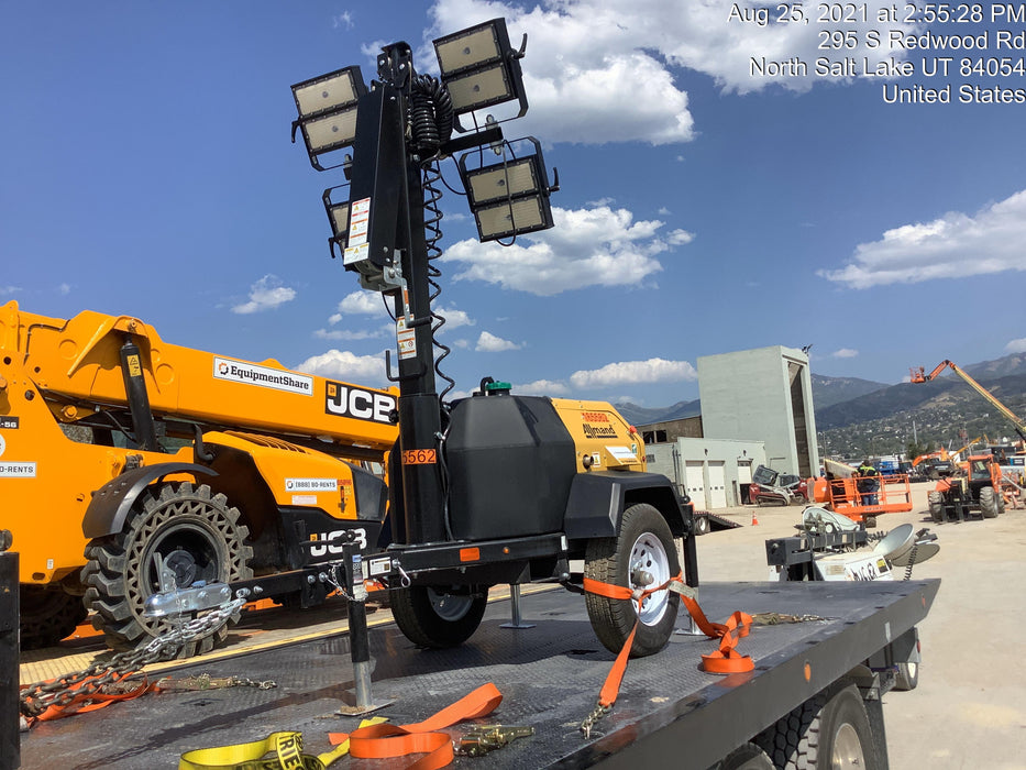 2021 Allmand NLV3GR (4) LED Light Fixture 350W, 23' Vertical Mast, 3kW Prime, Towable, Deep Sea L401, Leveling Jacks, Yanmar T4F 5.8hp