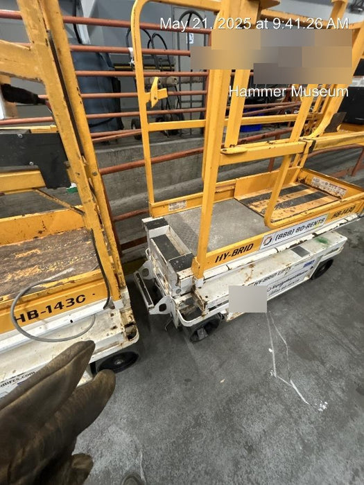Custom Equipment HB-1430 Hy-Brid Scissor Lift
Platform capacity up to 670 lbs
Working height up to 20 ft
Weighs under 1,700 lbs
Non-marking wheels