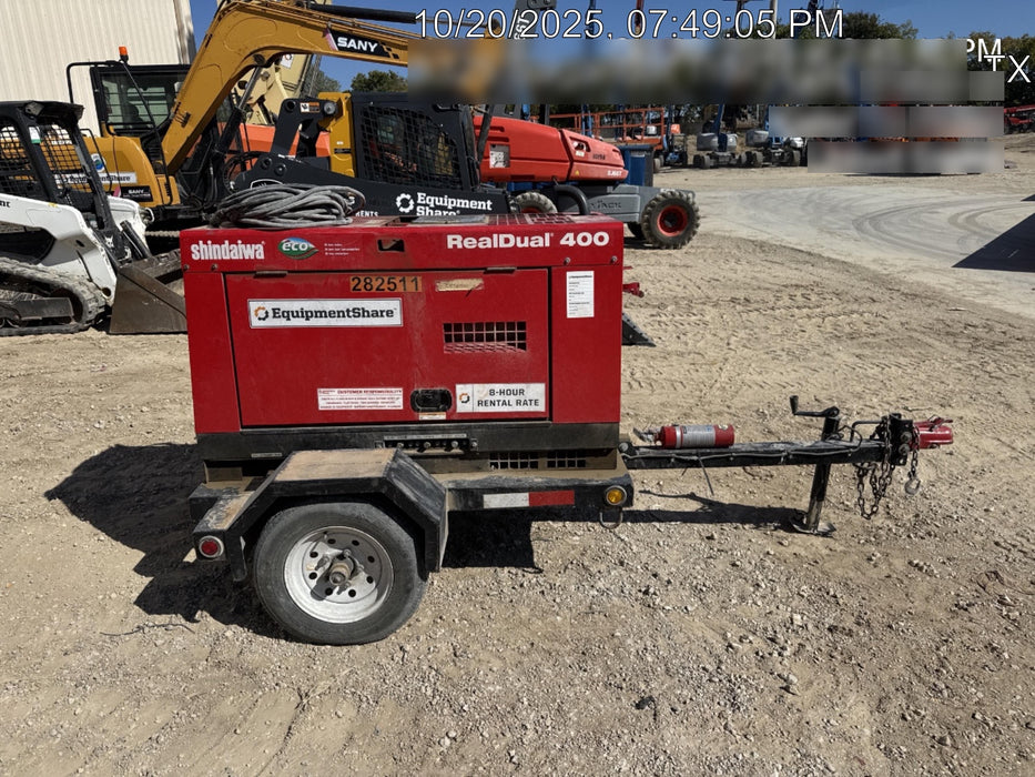 2022 Shindaiwa DGW400MDL Kubota D902 Engine, 23 HP, Dual Op Welder, Wire, Arc, Droop Stick, Tig, and CC Stick Functionality, Simulphase, 3 Phase and 1 Phase Gen Output, Single Axle NB Trlr, Slr Trckl Chrg 12V 12W, Fire Ext