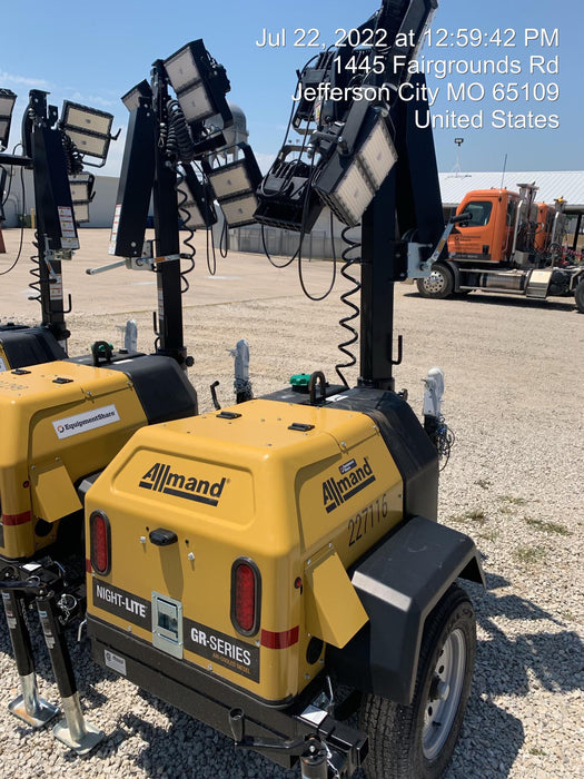 2022 Allmand NLV3GR (4) LED Light Fixture 350W, 23' Vertical Mast, 3kW Prime, Towable, Deep Sea L401, Leveling Jacks, Yanmar T4F 5.8hp