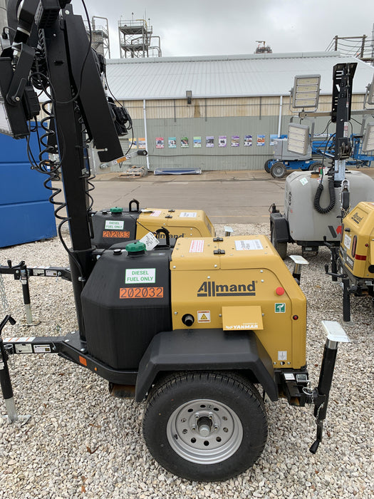 2022 Allmand NLV3GR (4) LED Light Fixture 350W, 23' Vertical Mast, 3kW Prime, Towable, Deep Sea L401, Leveling Jacks, Yanmar T4F 5.8hp