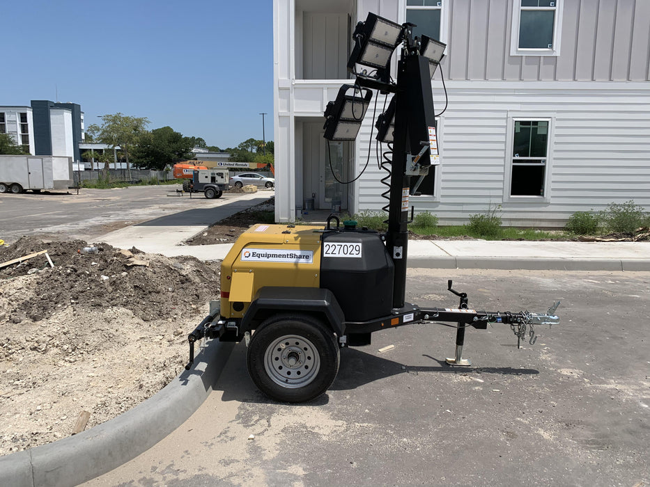 2022 Allmand NLV3GR (4) LED Light Fixture 350W, 23' Vertical Mast, 3kW Prime, Towable, Deep Sea L401, Leveling Jacks, Yanmar T4F 5.8hp