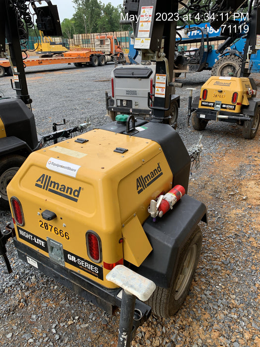 2022 Allmand NLV3GR (4) LED Light Fixture 350W, 23' Vertical Mast, 3kW Prime, Towable, Deep Sea L401, Leveling Jacks, Yanmar T4F 5.8hp