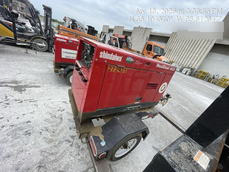 2022 Shindaiwa DGW400MDL Kubota D902 Engine, 23 HP, Dual Op Welder, Wire, Arc, Droop Stick, Tig, and CC Stick Functionality, Simulphase, 3 Phase and 1 Phase Gen Output, Single Axle NB Trlr, Slr Trckl Chrg 12V 12W, Fire Ext