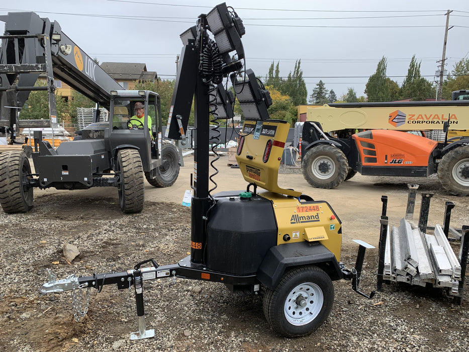 2021 Allmand NLV3GR (4) LED Light Fixture 350W, 23' Vertical Mast, 3kW Prime, Towable, Deep Sea L401, Leveling Jacks, Yanmar T4F 5.8hp