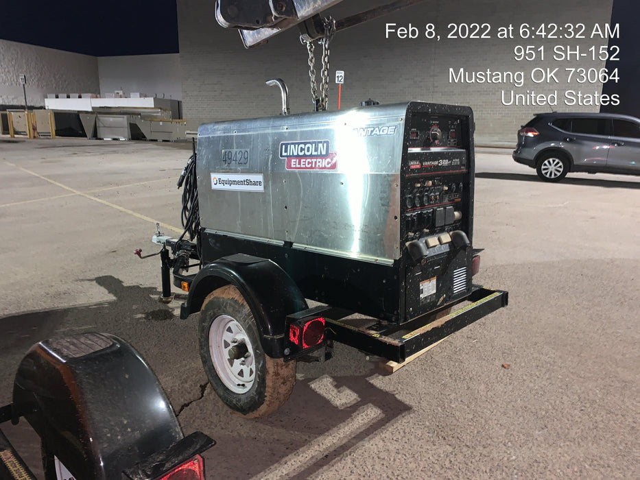 2019 Lincoln Electric Vantage 322 Ready-Pak 3, Two Wheel Trailer, Fender and Light Kit, Cable Rack