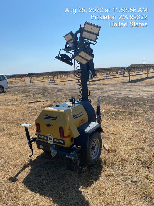 2020 Allmand NLV3GR (4) LED Light Fixture 350W, 23' Vertical Mast, 3kW Prime, Towable, Deep Sea L401, Leveling Jacks, Yanmar T4F 5.8hp