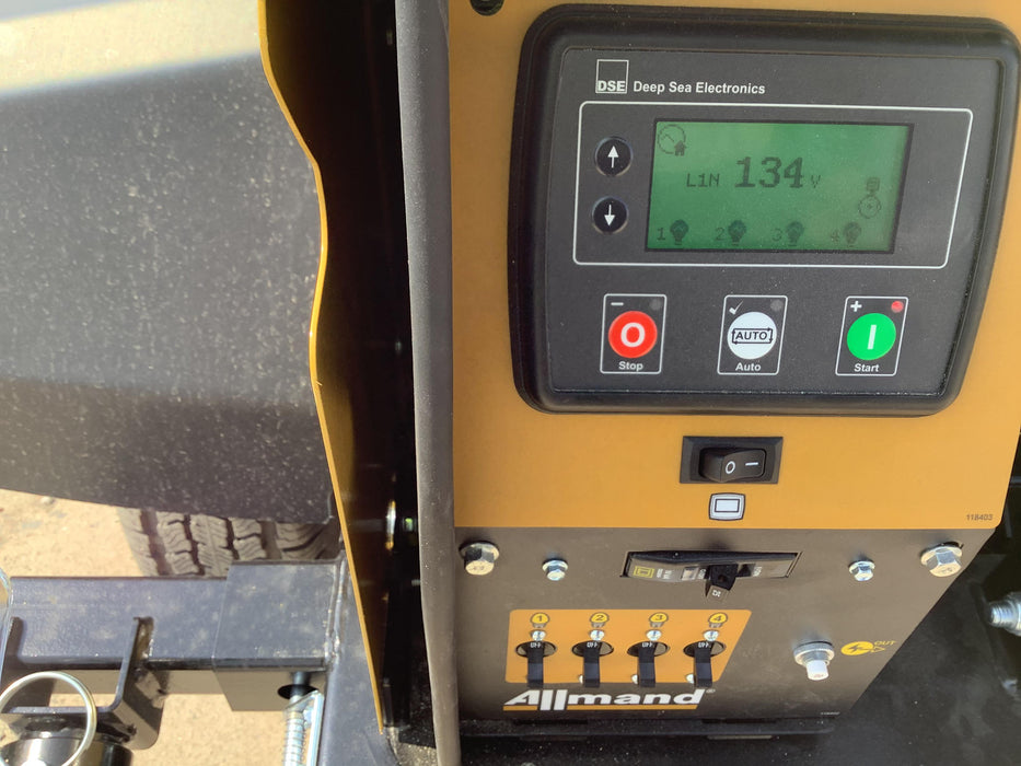 2021 Allmand NLV3GR (4) LED Light Fixture 350W, 23' Vertical Mast, 3kW Prime, Towable, Deep Sea L401, Leveling Jacks, Yanmar T4F 5.8hp