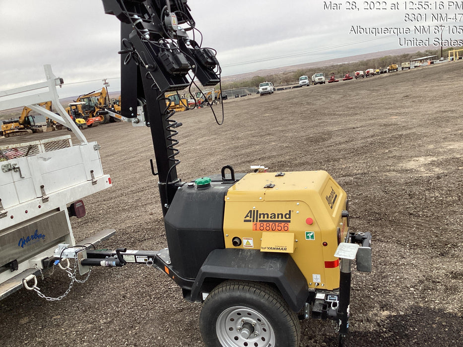 Allmand NLV3GR (4) LED Light Fixture 350W, 23' Vertical Mast, 3kW Prime, Towable, Deep Sea L401, Leveling Jacks, Yanmar T4F 5.8hp