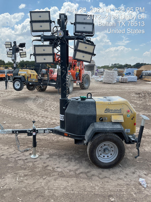 2022 Allmand NLV3GR (4) LED Light Fixture 350W, 23' Vertical Mast, 3kW Prime, Towable, ES Decals, T3