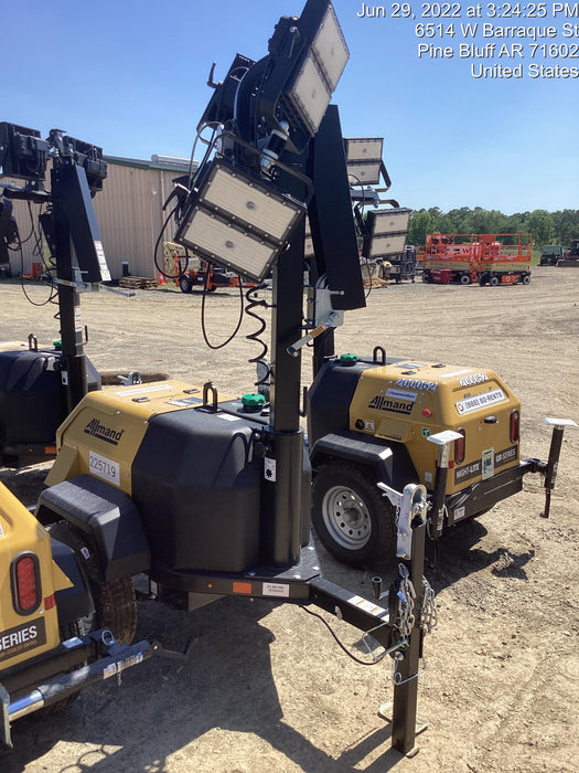 2022 Allmand NLV3GR (4) LED Light Fixture 350W, 23' Vertical Mast, 3kW Prime, Towable, Deep Sea L401, Leveling Jacks, Yanmar T4F 5.8hp