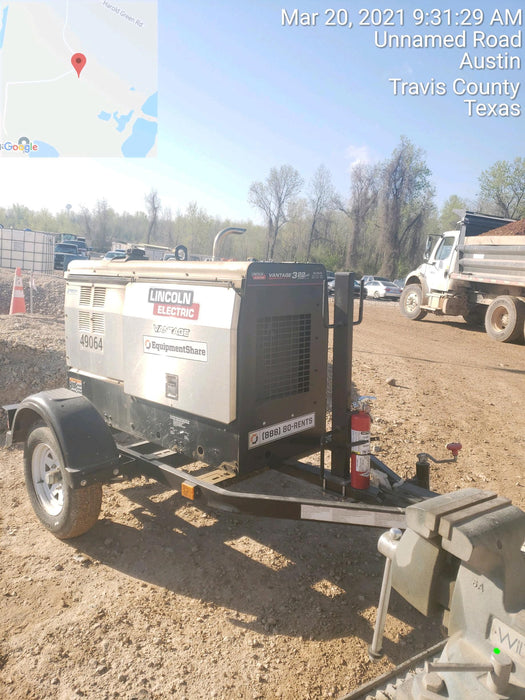 2019 Lincoln Electric Vantage 322 Ready-Pak 3, Two Wheel Trailer, Fender and Light Kit, Cable Rack