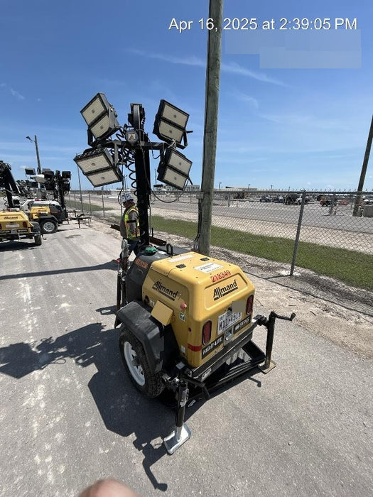 2022 Allmand NLV3GR (4) LED Light Fixture 350W, 23' Vertical Mast, 3kW Prime, Towable, Deep Sea L401, Leveling Jacks, Yanmar T4F 5.8hp