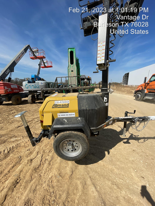 2022 Allmand NLV3GR (4) LED Light Fixture 350W, 23' Vertical Mast, 3kW Prime, Towable, ES Decals, T3