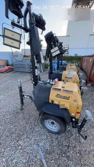 Allmand NLV3GR (4) LED Light Fixture 350W, 23' Vertical Mast, 3kW Prime, Towable, Deep Sea L401, Leveling Jacks, Yanmar T4F 5.8hp