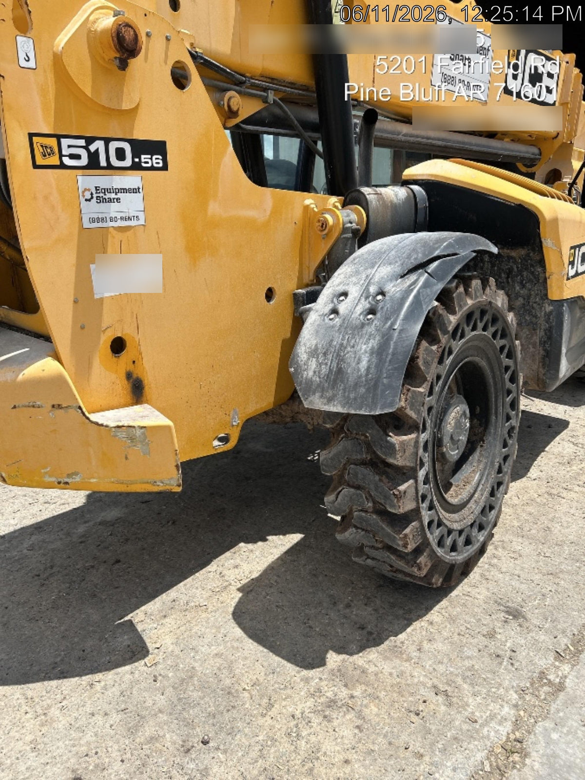 2019 JCB 510-56 74 HP w/Open ROPS, Beacon, Aux Hydraulics, Worklights, Solid Tires 60" Carriage/Forks