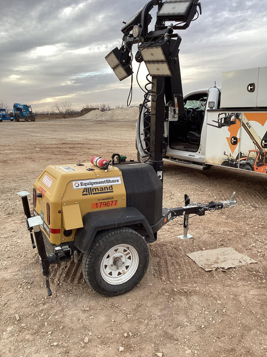 Allmand NLV3GR (4) LED Light Fixture 350W, 23' Vertical Mast, 3kW Prime, Towable, Deep Sea L401, Leveling Jacks, Yanmar T4F 5.8hp