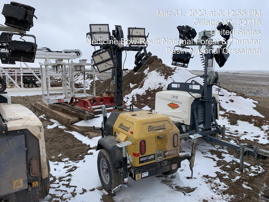 2022 Allmand NLV3GR (4) LED Light Fixture 350W, 23' Vertical Mast, 3kW Prime, Towable, ES Decals, T3