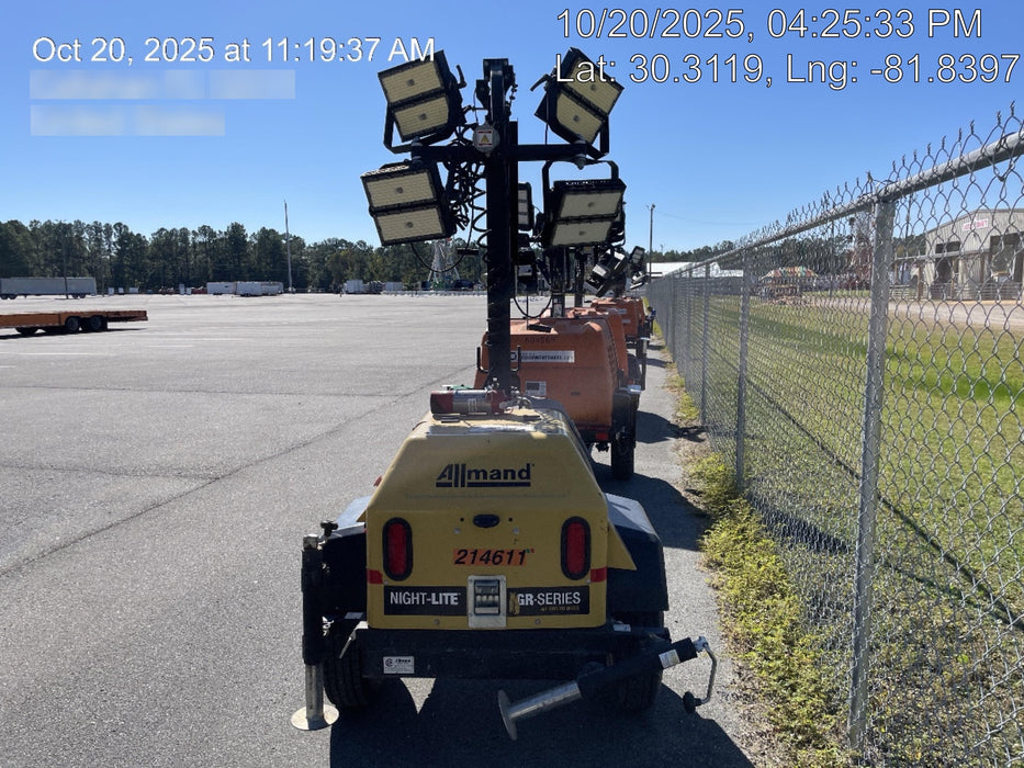 2022 Allmand NLV3GR (4) LED Light Fixture 350W, 23' Vertical Mast, 3kW Prime, Towable, Deep Sea L401, Leveling Jacks, Yanmar T4F 5.8hp