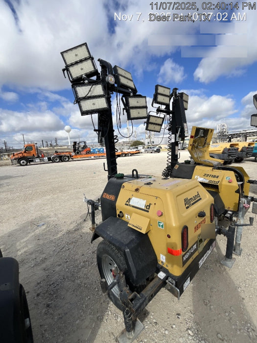 Allmand NLV3GR (4) LED Light Fixture 350W, 23' Vertical Mast, 3kW Prime, Towable, Deep Sea L401, Leveling Jacks, Yanmar T4F 5.8hp