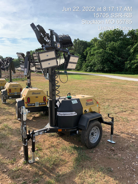 2022 Allmand NLV3GR (4) LED Light Fixture 350W, 23' Vertical Mast, 3kW Prime, Towable, Deep Sea L401, Leveling Jacks, Yanmar T4F 5.8hp