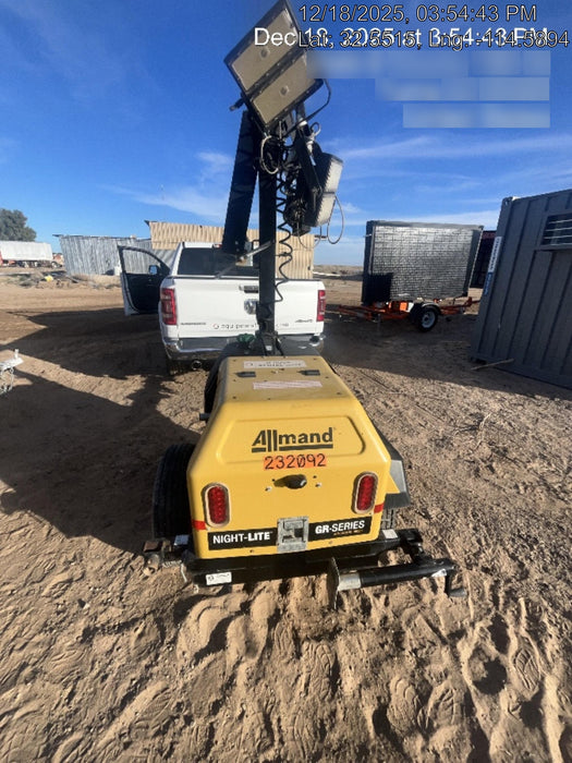 2022 Allmand NLV3GR (4) LED Light Fixture 350W, 23' Vertical Mast, 3kW Prime, Towable, Deep Sea L401, Leveling Jacks, Yanmar T4F 5.8hp