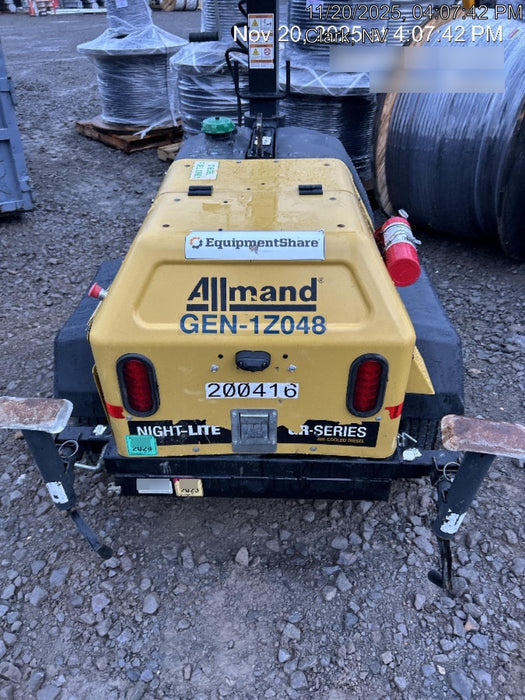 2022 Allmand NLV3GR (4) LED Light Fixture 350W, 23' Vertical Mast, 3kW Prime, Towable, Deep Sea L401, Leveling Jacks, Yanmar T4F 5.8hp