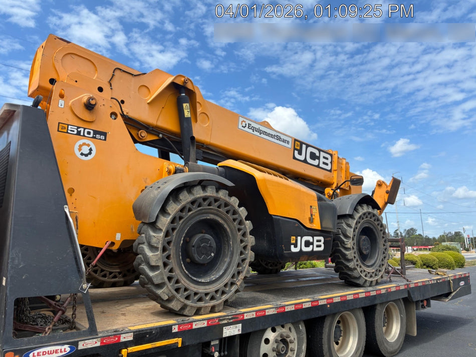 2020 JCB 510-56 Canopy, 74 HP, Solid Tires, STD Worklight, Beacon, Aux Hydraulics, Lifting Eye, Back up Alarm w/66" Carriage/60" Forks
