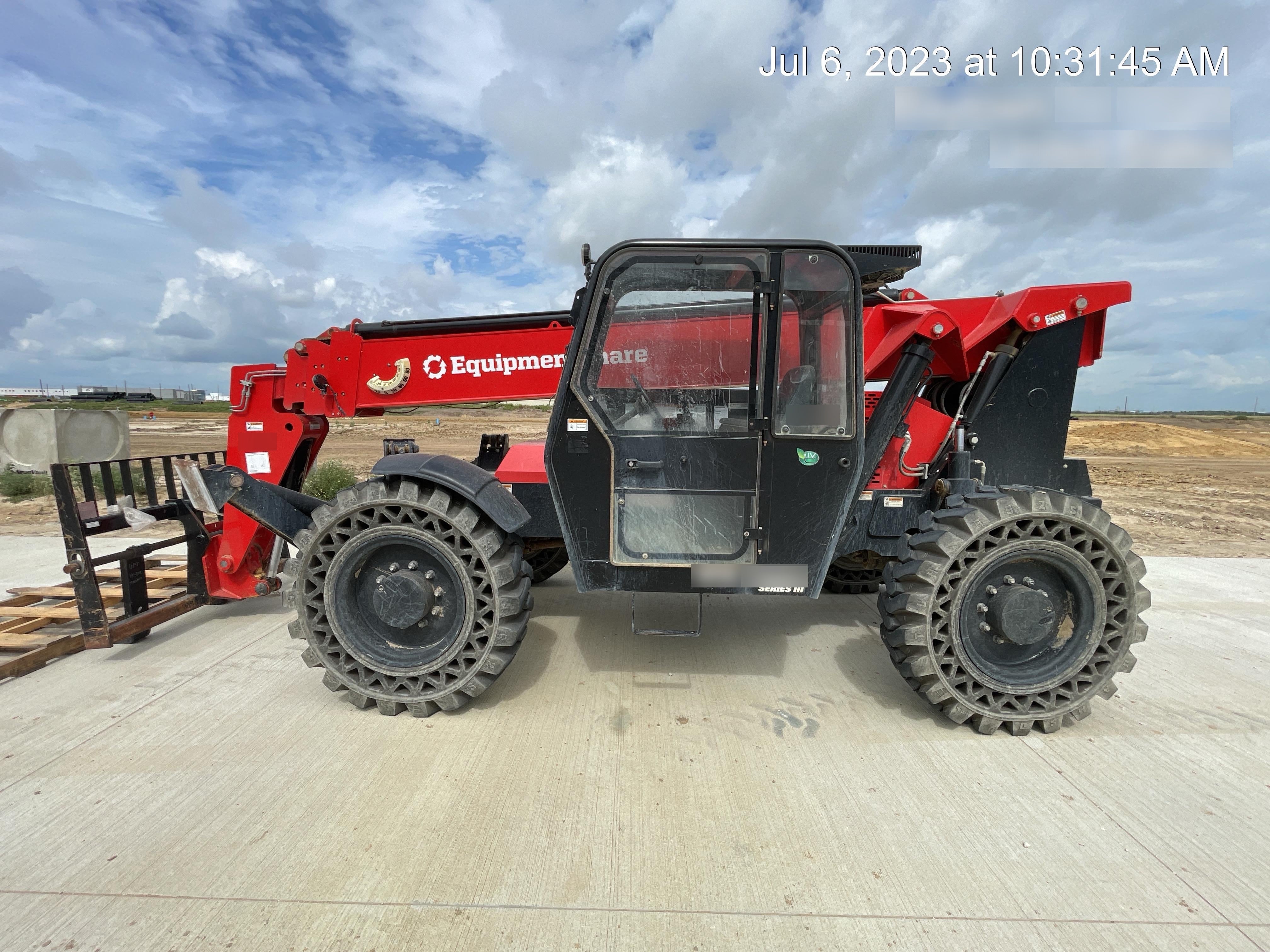 2019 Manitou MTA10055 Cab/Heat/Air, 120 HP, Solid Tires, Work Lights, Lift Hook, Auxiliary Hydraulics w/66" Carriage and 60" Forks