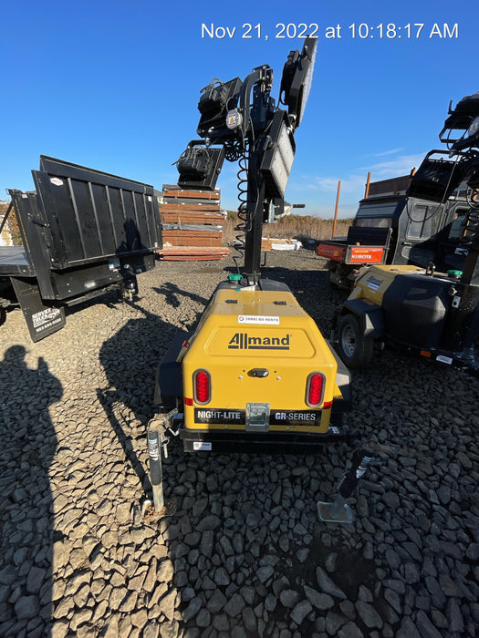 2022 Allmand NLV3GR (4) LED Light Fixture 350W, 23' Vertical Mast, 3kW Prime, Towable, Deep Sea L401, Leveling Jacks, Yanmar T4F 5.8hp