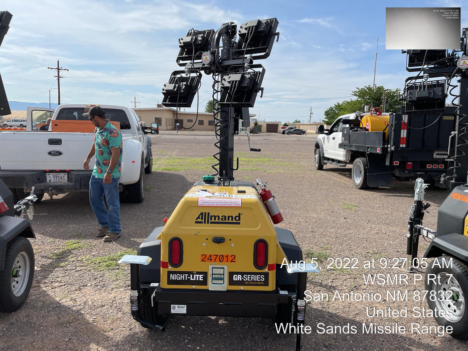 2022 Allmand NLV3GR (4) LED Light Fixture 350W, 23' Vertical Mast, 3kW Prime, Towable, ES Decals, T3