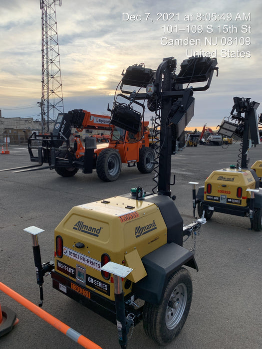 2021 Allmand NLV3GR (4) LED Light Fixture 350W, 23' Vertical Mast, 3kW Prime, Towable, Deep Sea L401, Leveling Jacks, Yanmar T4F 5.8hp