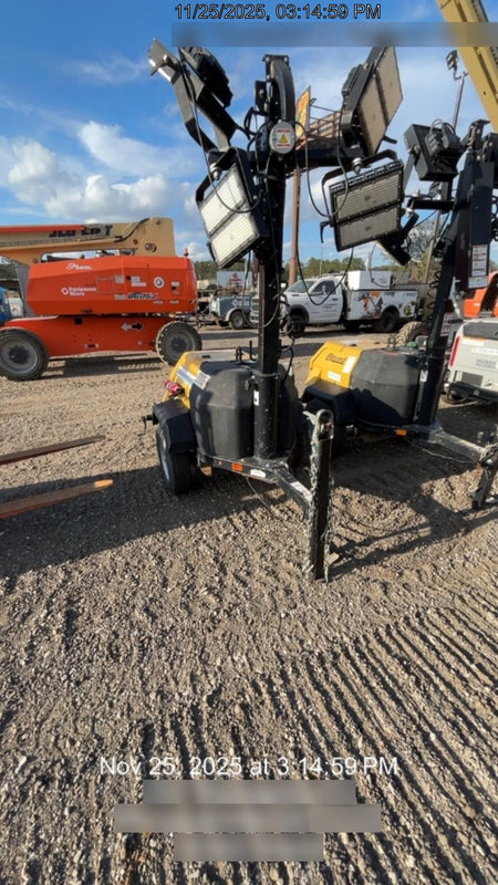 2022 Allmand NLV3GR (4) LED Light Fixture 350W, 23' Vertical Mast, 3kW Prime, Towable, Deep Sea L401, Leveling Jacks, Yanmar T4F 5.8hp