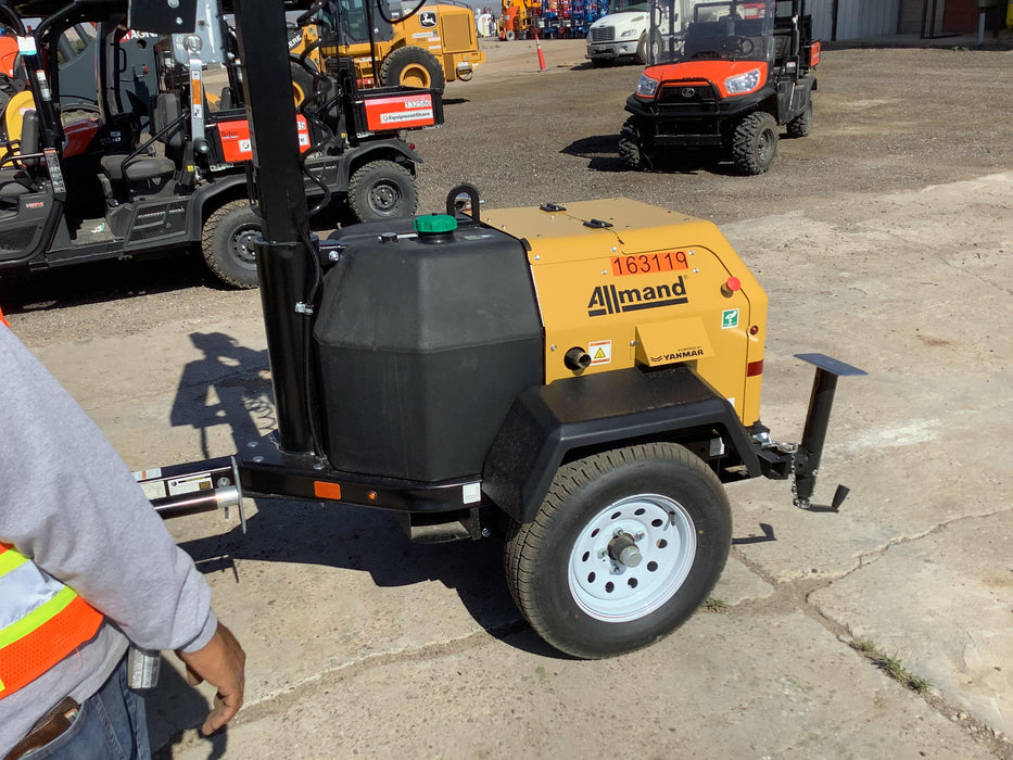 2021 Allmand NLV3GR (4) LED Light Fixture 350W, 23' Vertical Mast, 3kW Prime, Towable, Deep Sea L401, Leveling Jacks, Yanmar T4F 5.8hp