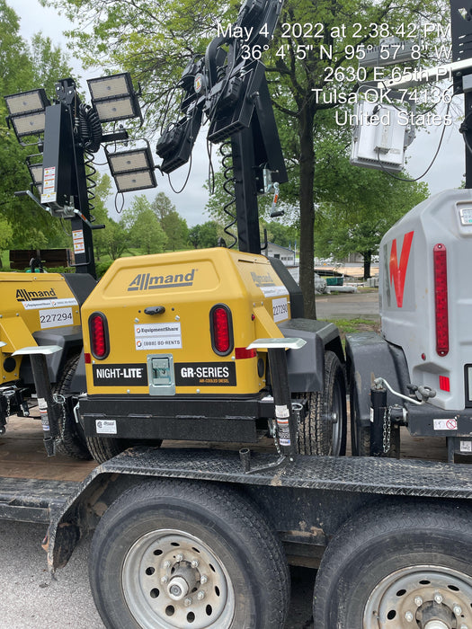 2022 Allmand NLV3GR (4) LED Light Fixture 350W, 23' Vertical Mast, 3kW Prime, Towable, Deep Sea L401, Leveling Jacks, Yanmar T4F 5.8hp